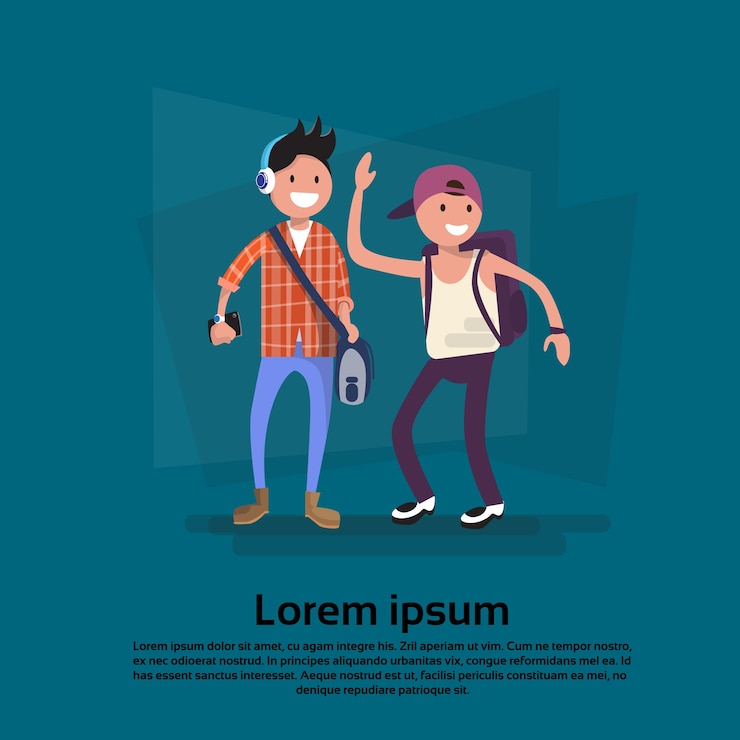 Vetor dois, adolescente, menino, sorrindo, estudante, amigos