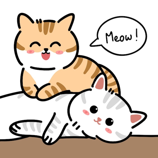 Dois adoráveis gatos kawaii laranja e cinza