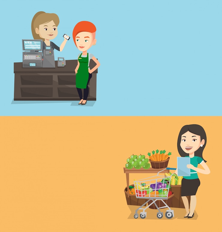 Vetor dois banners de compras com espaço para texto.