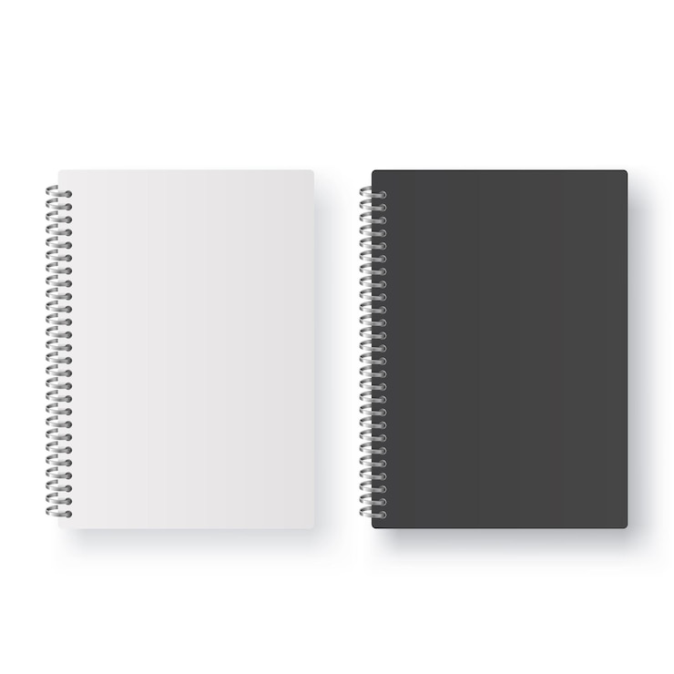 Vetor dois cadernos em espiral uma capa branca uma capa preta isolado vetor