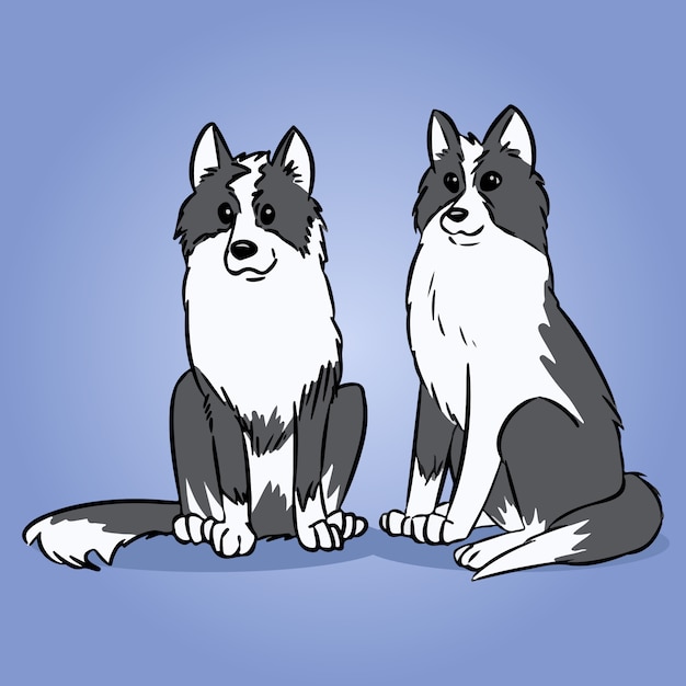 Vetor dois cães de husky siberiano ou laika. ilustração de cães fofos.