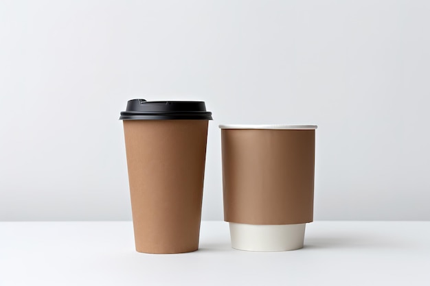 dois copos de café com um que tem uma tampa preta