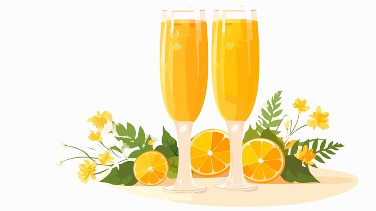 Vetor dois copos de sumo de laranja com flores e laranjas