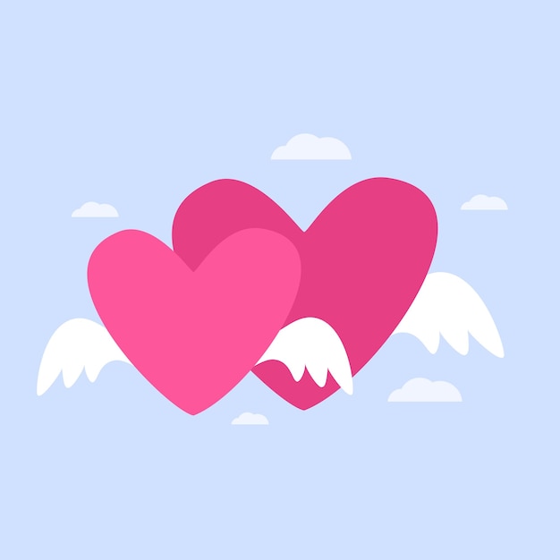 Dois corações com asas Celebração e Feliz Dia dos Namorados Ilustração vetorial