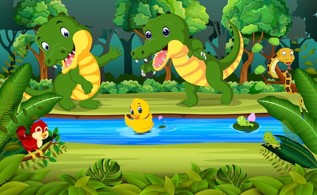 dois crocodilo na floresta