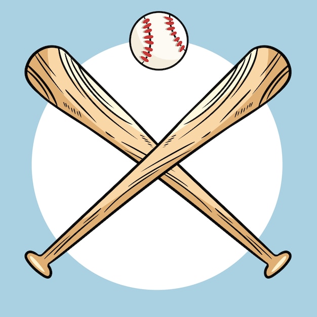 Vetor dois, cruzado, tacos beisebol, e, bola, ícone, esportes, logotipo