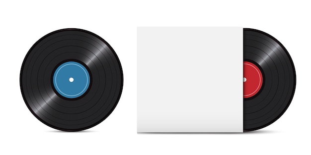 Dois discos de vinil realistas em caixa de papel de cloreto de polivinilo preto