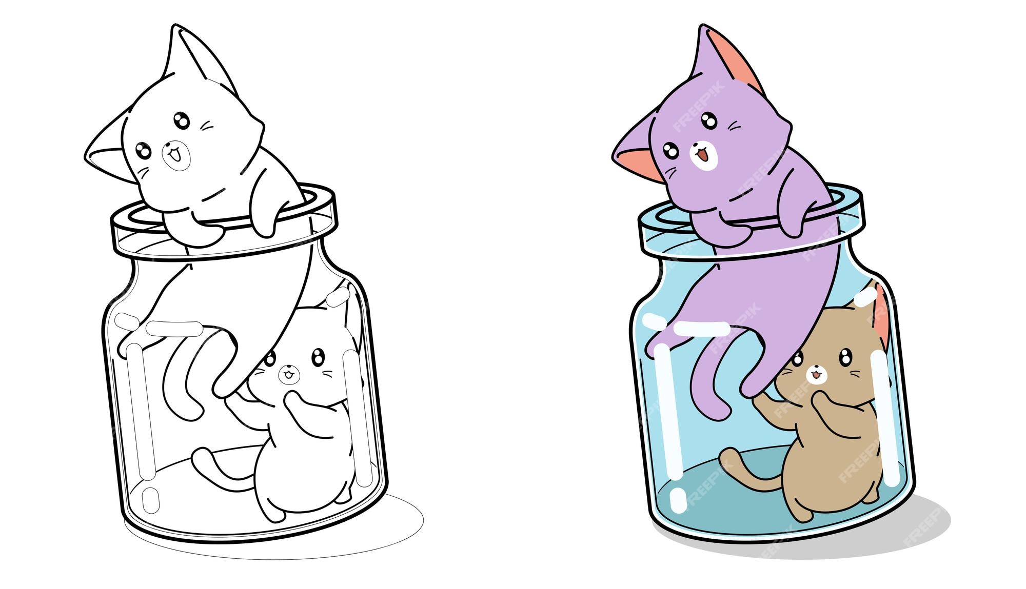 2 gatos fofos na página para colorir de desenho animado de cupcake 2032000  Vetor no Vecteezy