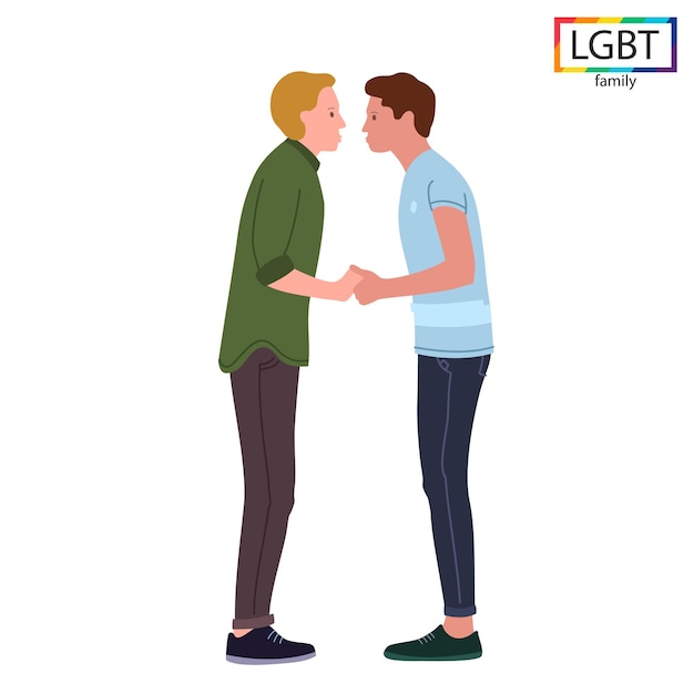 Dois homens da família lgbt se beijam apaixonadamente - ilustração vetorial