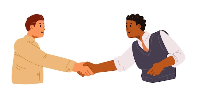 Dois homens de diferentes etnias apertando as mãos.