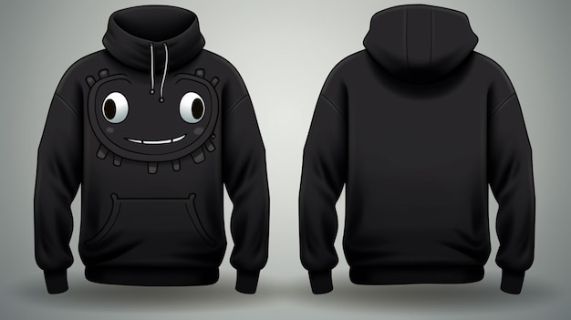 Vetor dois hoodies pretos com um rosto sorridente na frente