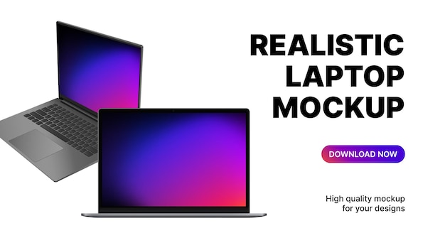 Dois laptops em branco girados e vista frontal. Maquetes de dispositivos realistas. Ilustração vetorial