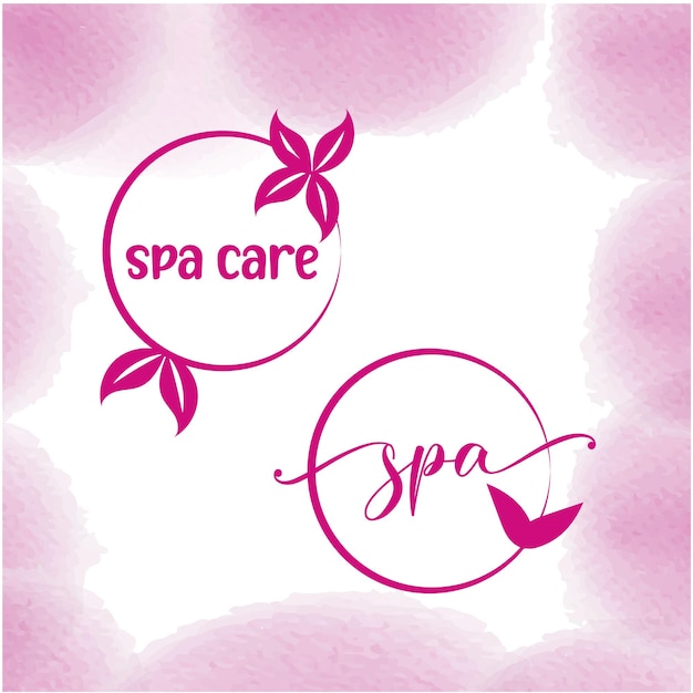 Vetor dois logotipos de cuidados de spa cor-de-rosa com círculos cor-de-rosa e as palavras cuidados de spa.
