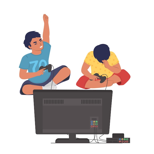 Dois meninos ilustração vetorial de jogador de videogame