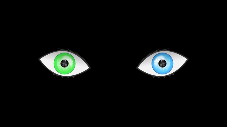 Vetor dois olhos com cores diferentes olhos em fundo escuro doença heterocromia conceito vector design