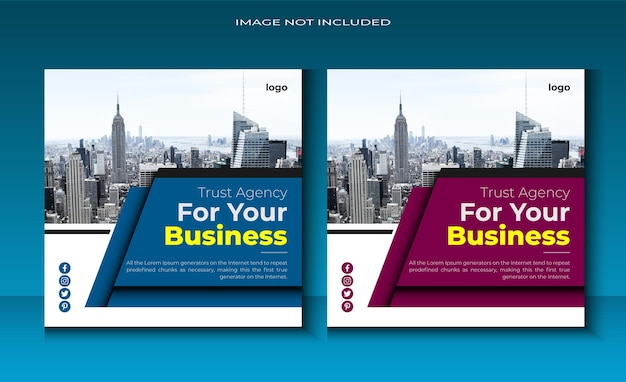 Vetor dois panfletos para uma empresa com as palavras agência de confiança para sua empresa