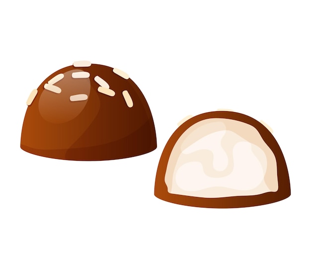 Vetor dois pedaços de doces de chocolate um com nozes e um com um recheio de doces gourmet e