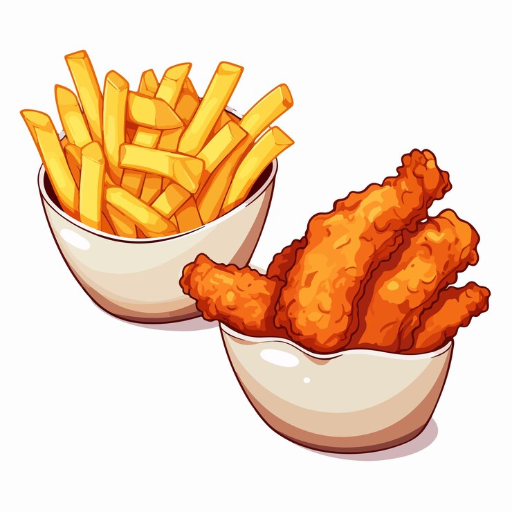Vetor dois pedaços de frango frito não saudável em fundo branco