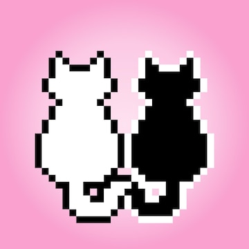 Pixel 8 bits gato preto animais para ativos de jogo em ilustração vetorial