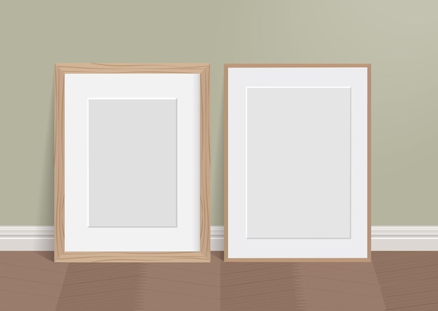 Dois quadros de madeira no chão Modelo vetorial com espaço para design