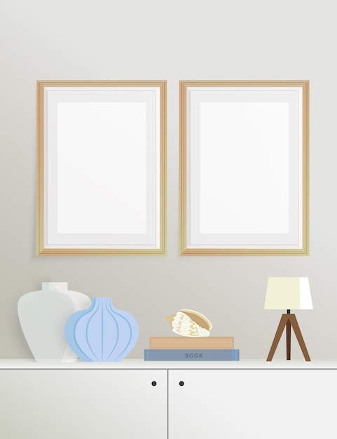 Dois quadros em um interior mediterrâneo Ilustração vetorial com quadros simulados