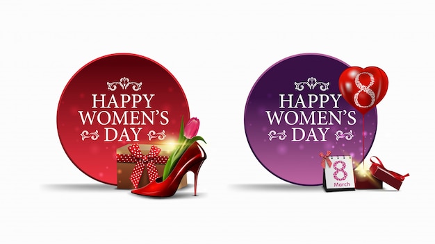 Dois rodada saudação banners para o dia das mulheres