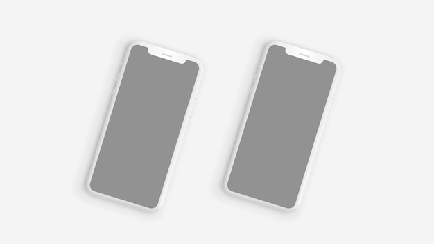 Dois smartphones com capa cinza e tela em branco.