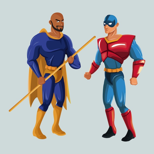 Dois super-heróis masculinos com super terno