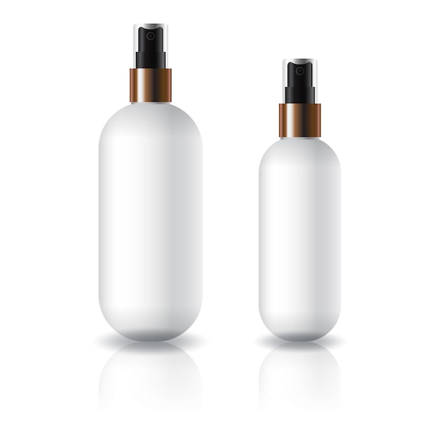 Dois tamanhos de frasco cosmético redondo oval branco com cabeça de pulverizador.