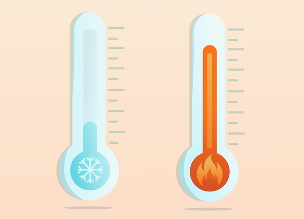 Vetor dois termômetros com alta e baixa temperatura