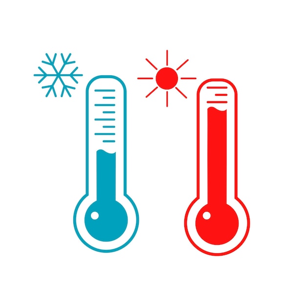 Vetor dois termômetros com tema de clima frio e calor