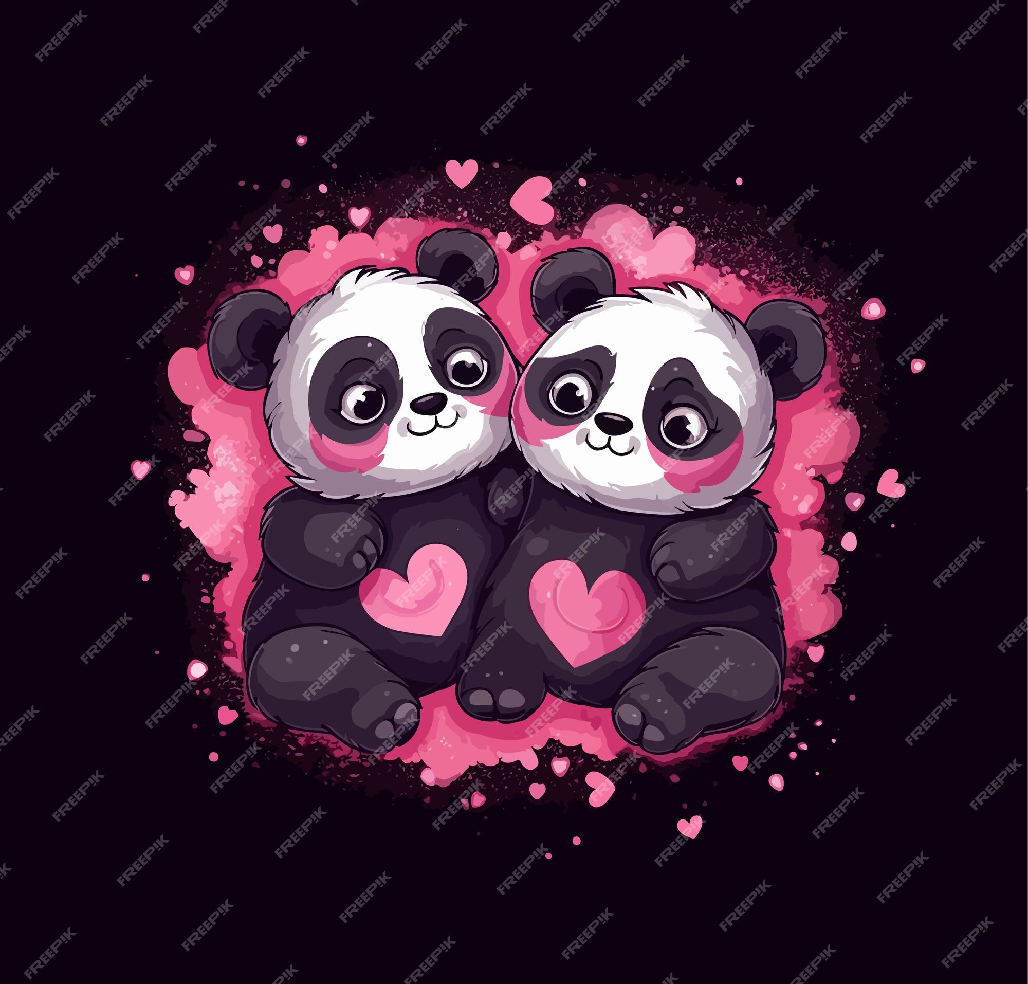 Lindo casal de pandas apaixonados desenho simples e mínimo de