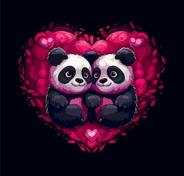 Lindo casal de pandas apaixonados desenho simples e mínimo de