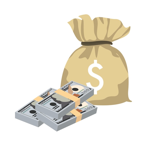Dólar americano Ilustração vetorial EUA dinheiro conjunto notas de pacote Bolsa de dinheiro 100 USD