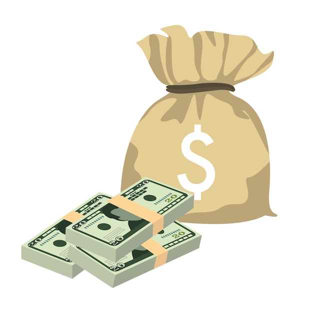 Dólar americano Ilustração vetorial EUA dinheiro conjunto notas de pacote Bolsa de dinheiro 20 USD