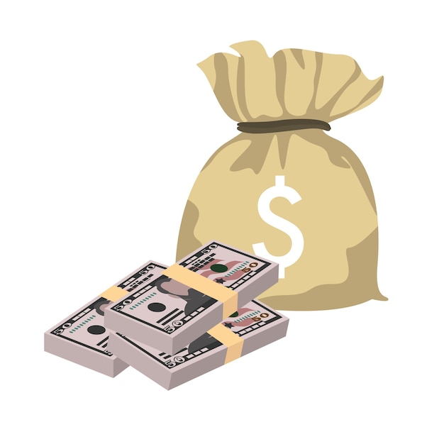 Dólar americano Ilustração vetorial EUA dinheiro conjunto notas de pacote Bolsa de dinheiro 50 USD