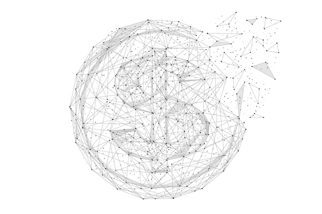 Dólar baixo poli cinza moeda de dólar com linha poligonal no fundo abstrato estrutura de conexão