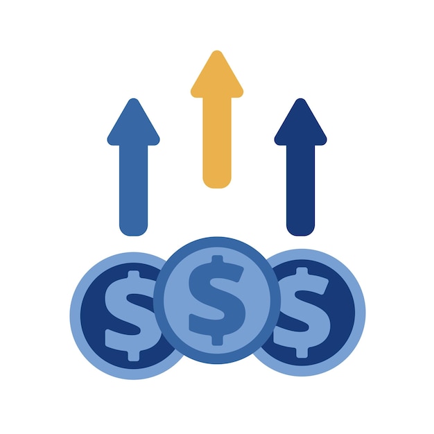 Dólares de dinheiro do gráfico de finanças de crescimento com ícone de vetor elegante de seta para cima