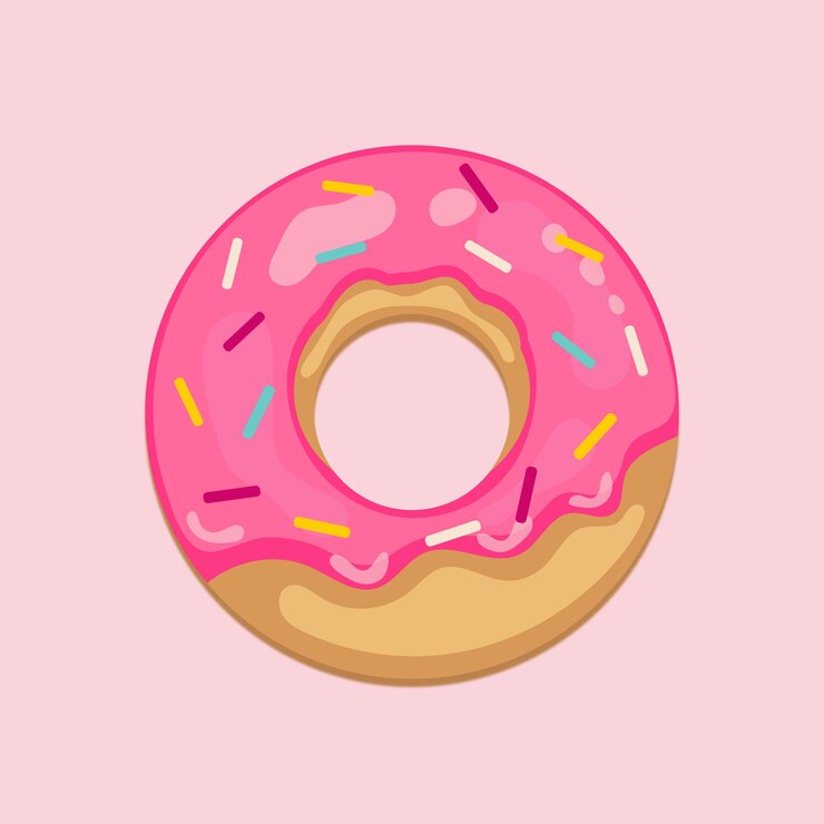 Vetor donut com esmalte rosa e granulado rosa em um fundo rosa.