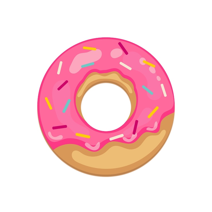 Vetor donut com glacê rosa e granulado em um fundo branco