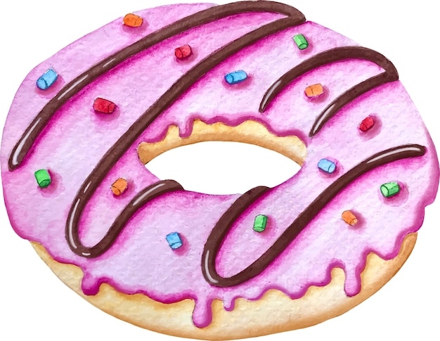 Vetor donut com ilustração vetorial de aquarela de glacê rosa