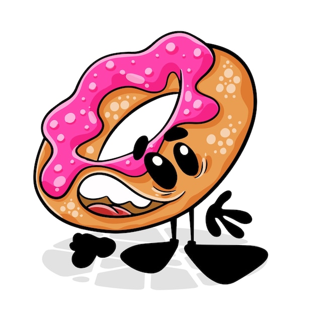 Donut engraçado personagem de desenho animado vetor isolado de fundo