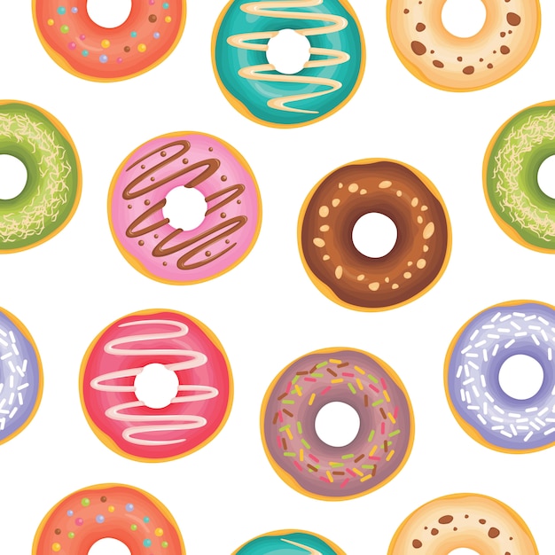Vetor donuts com padrão de coberturas diferentes