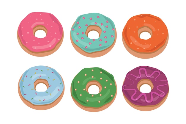 Vetor donuts de desenhos animados isolados no fundo branco vector donut na coleção de esmalte comida doce de rosquinha