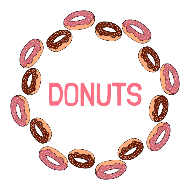 Donuts lettering em círculo doodles ilustração de ornamento