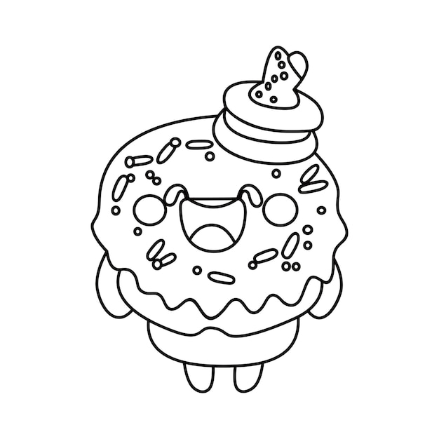 Vetor donuts personagem aniversário desenho animado arte de linha