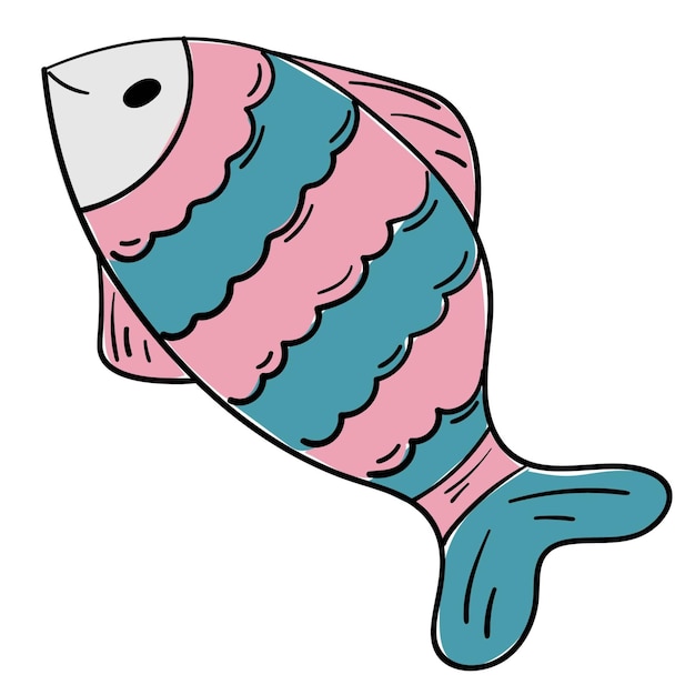 Doodle adesivo de peixe marinho de desenho animado