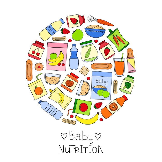 Doodle alimentos para bebês em círculo