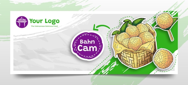 Doodle bahn cam desenhado à mão como fundo do cabeçalho de mídia social de comida vietnamita