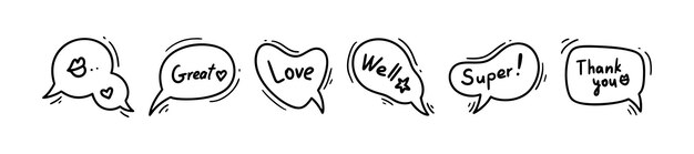 Doodle balão de discurso com texto Cute linha estilo manga ilustração de nuvem conversa cômica desenhada à mão